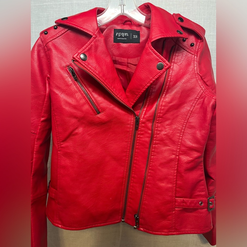 Red faux leather jacket, XS